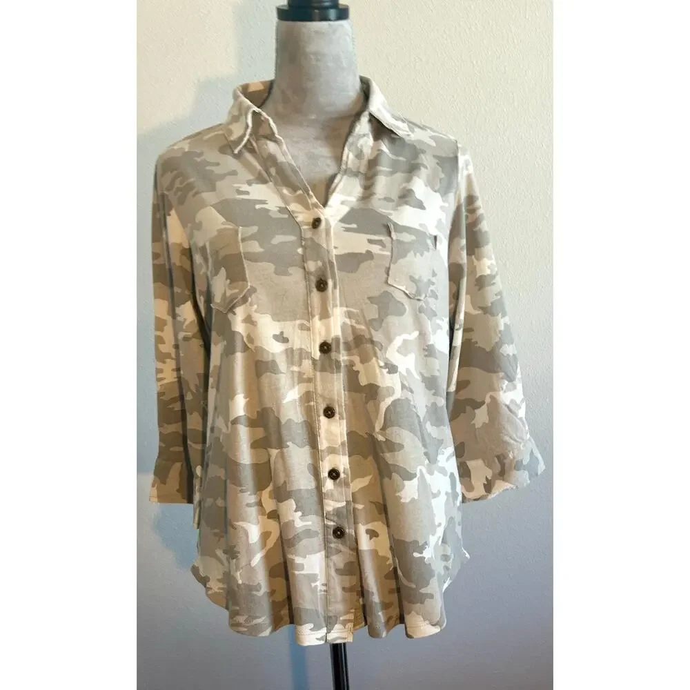 Caite Women's Camouflage Blouse - Cream - Picture 3 of 10